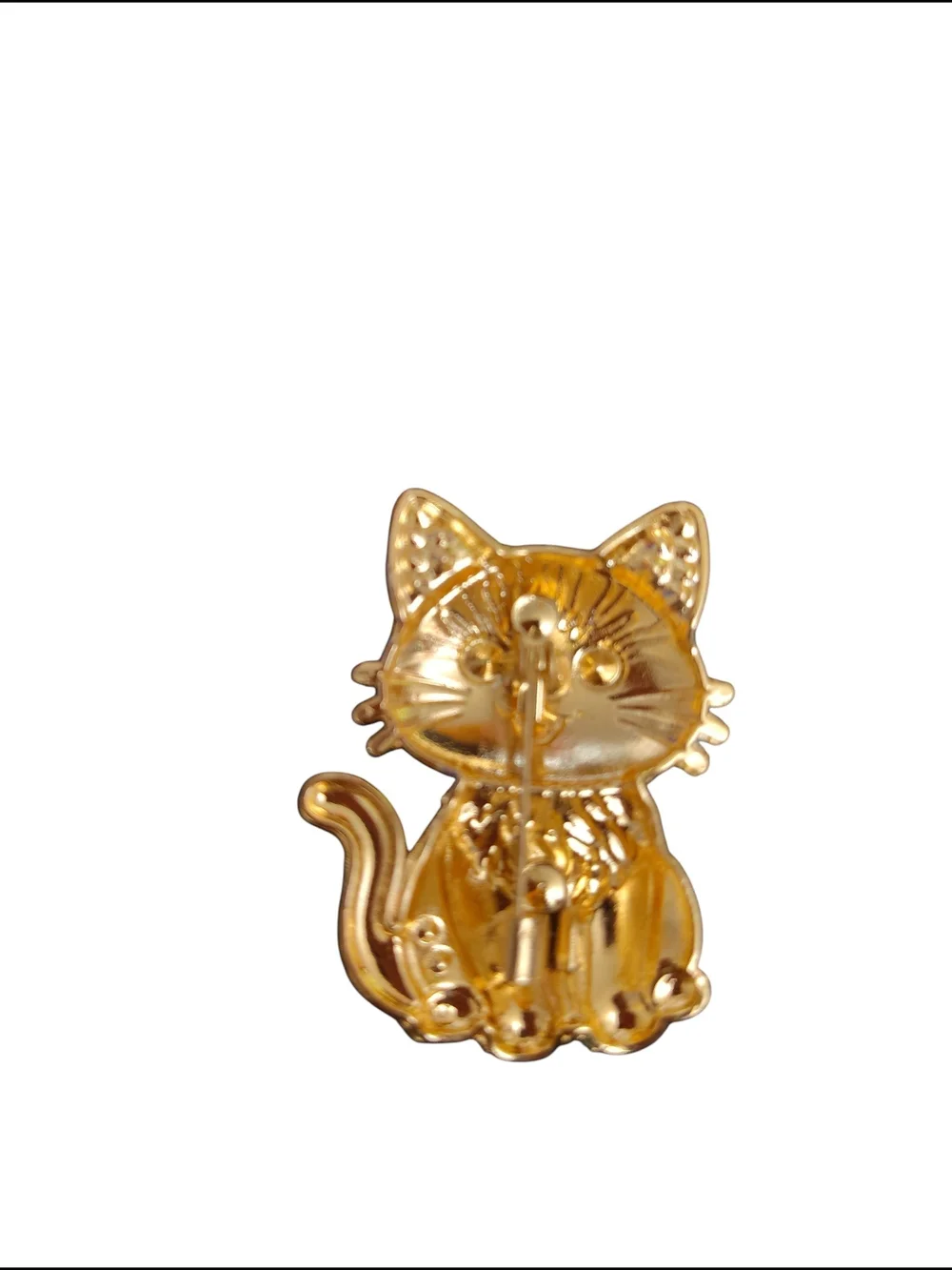 Gold-Trim Blue and White Cat Brooch - Charming Floral Design New